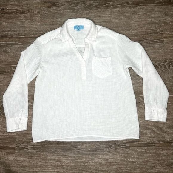 CeCe Womens Popover White Cotton Long Sleeve Button-Down Shirt Size M - Picture 6 of 12